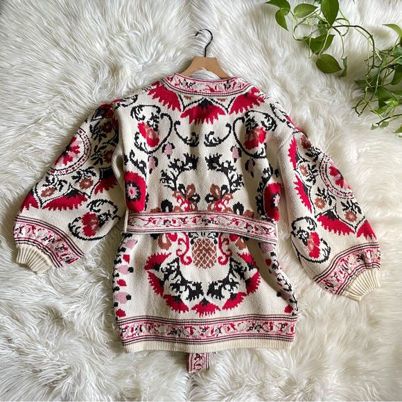 FARM Rio Cardigan Sweater Cashew Mandala Belted V-Neck Exclusive NWT - Picture 8 of 11